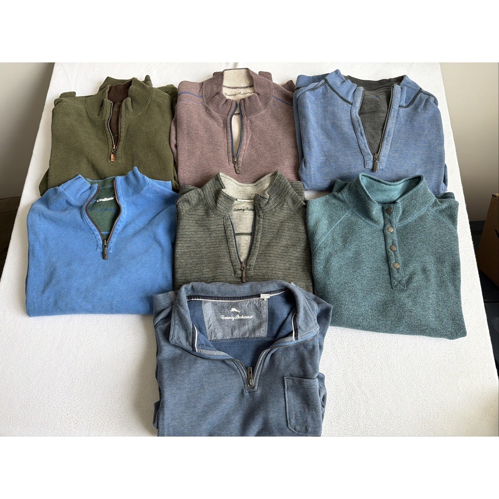 Tommy Bahama Mens 1/4 Zip Pullover Sweaters XL Lot of 7 Multicolor Regular Fit